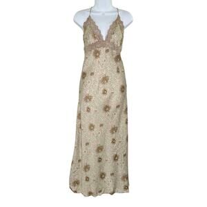 Christine Vancouver Lingerie Gown Slip Dress L Vintage 100% Silk Lace Detail 90s